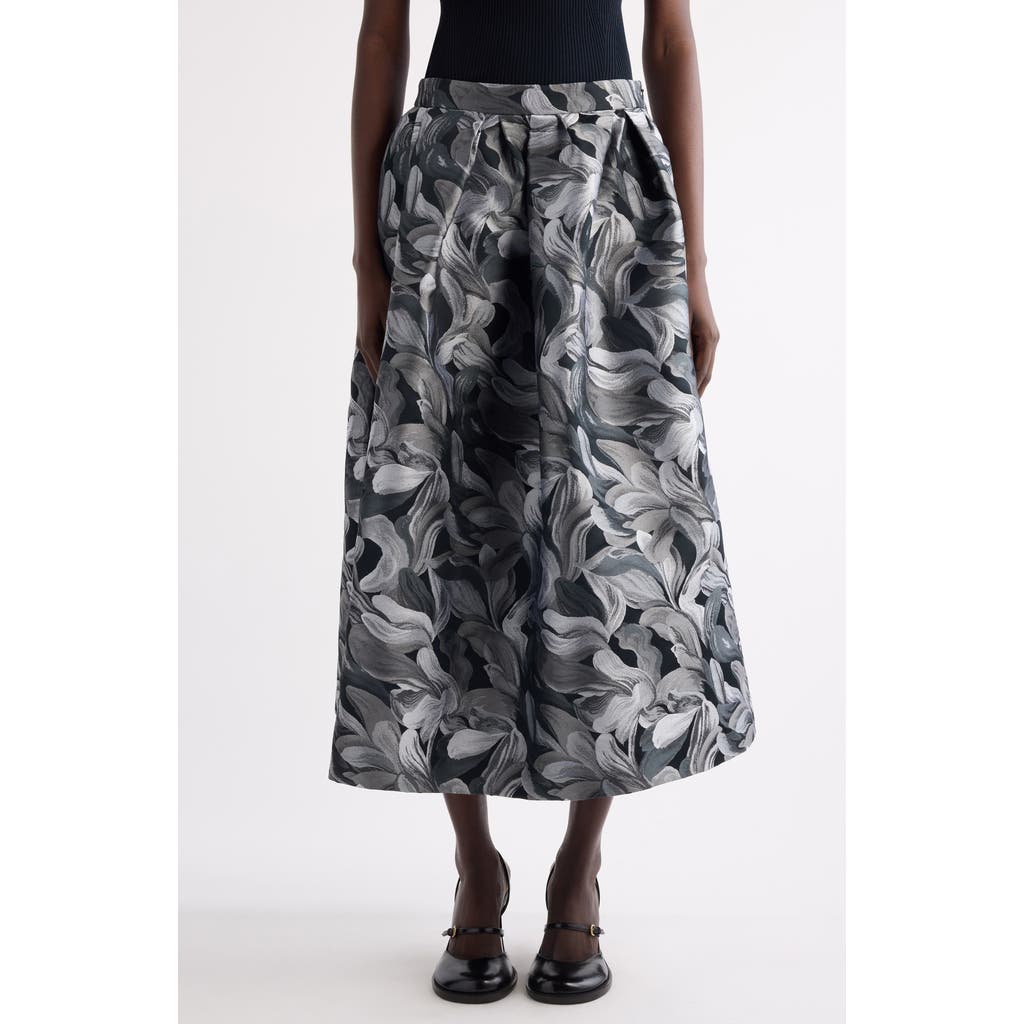 Dries Van Noten Soni Abstract Floral Jacquard Pleated A-line Midi Skirt In Gray