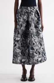 Dries Van Noten Soni Abstract Floral Jacquard Pleated A-Line Midi Skirt