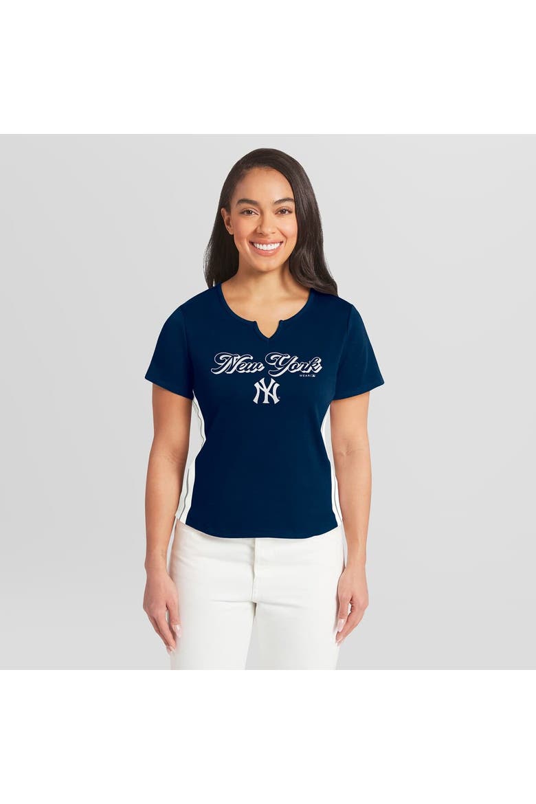 Women's WEAR by Erin Andrews  Navy New York Yankees Notch Neck Cropped T-Shirt, Main, color, Navy