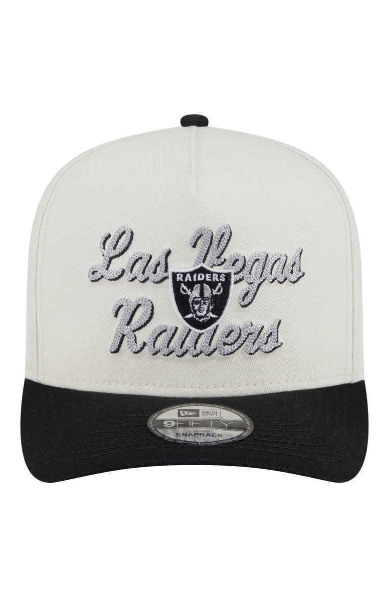 New Era Men's New Era Cream/Black Las Vegas Raiders Chainstitch A-Frame 9FIFTY Adjustable Hat, Alternate, color, Cream