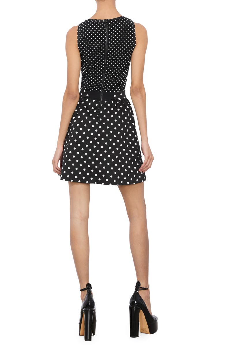 Alice + Olivia Chara Mixed Scale Polka Sot Sleeveless Fit & Flare Minidress, Alternate, color, 
