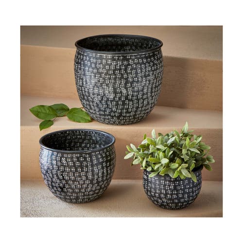 Tag Zahara Set Of 3 Black Aluminum Planters Easy Clean Pots In Black