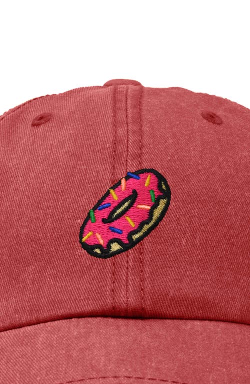 Dalix Donut Embroidered Adjustable Cap In Washed Red