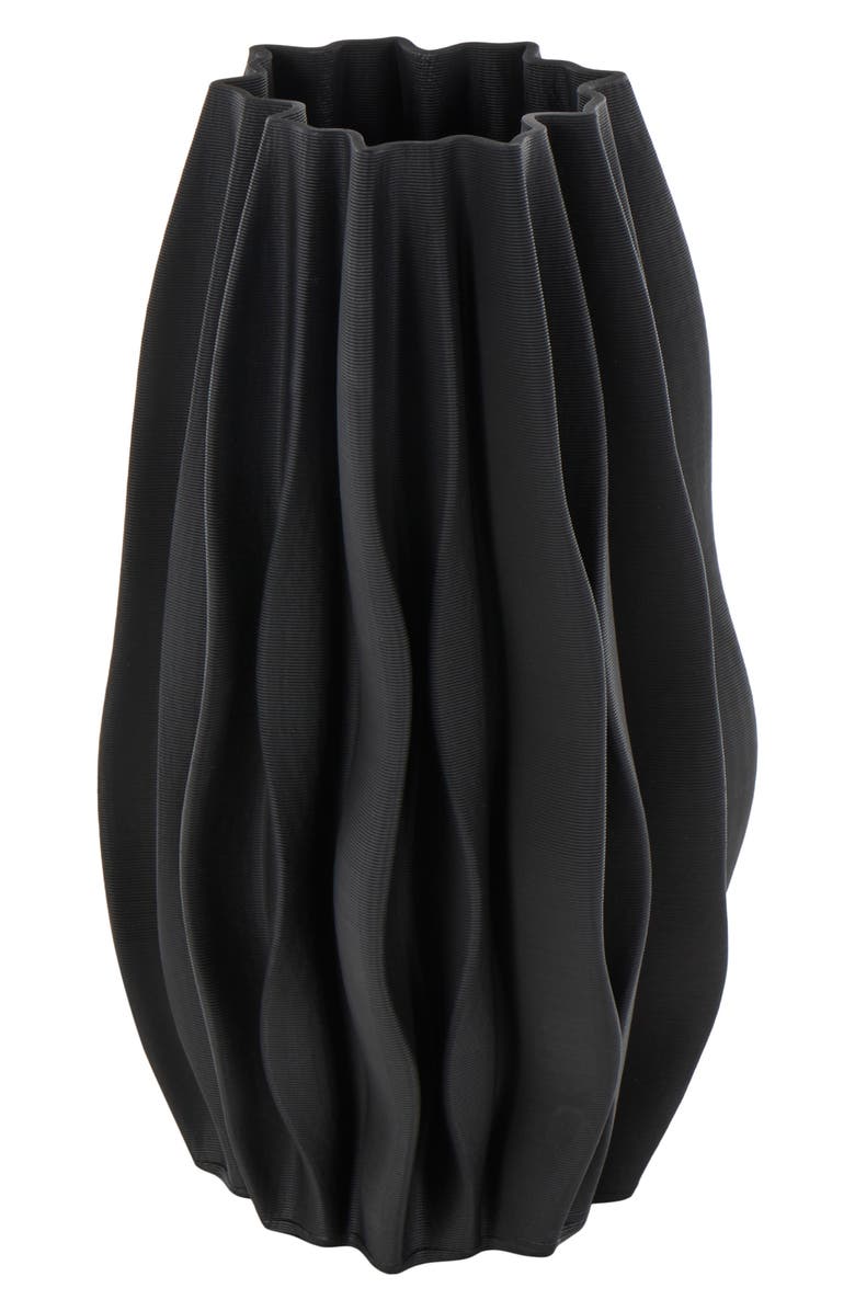 VIVIAN LUNE HOME Ruffled Ceramic Vase, Main, color, Black