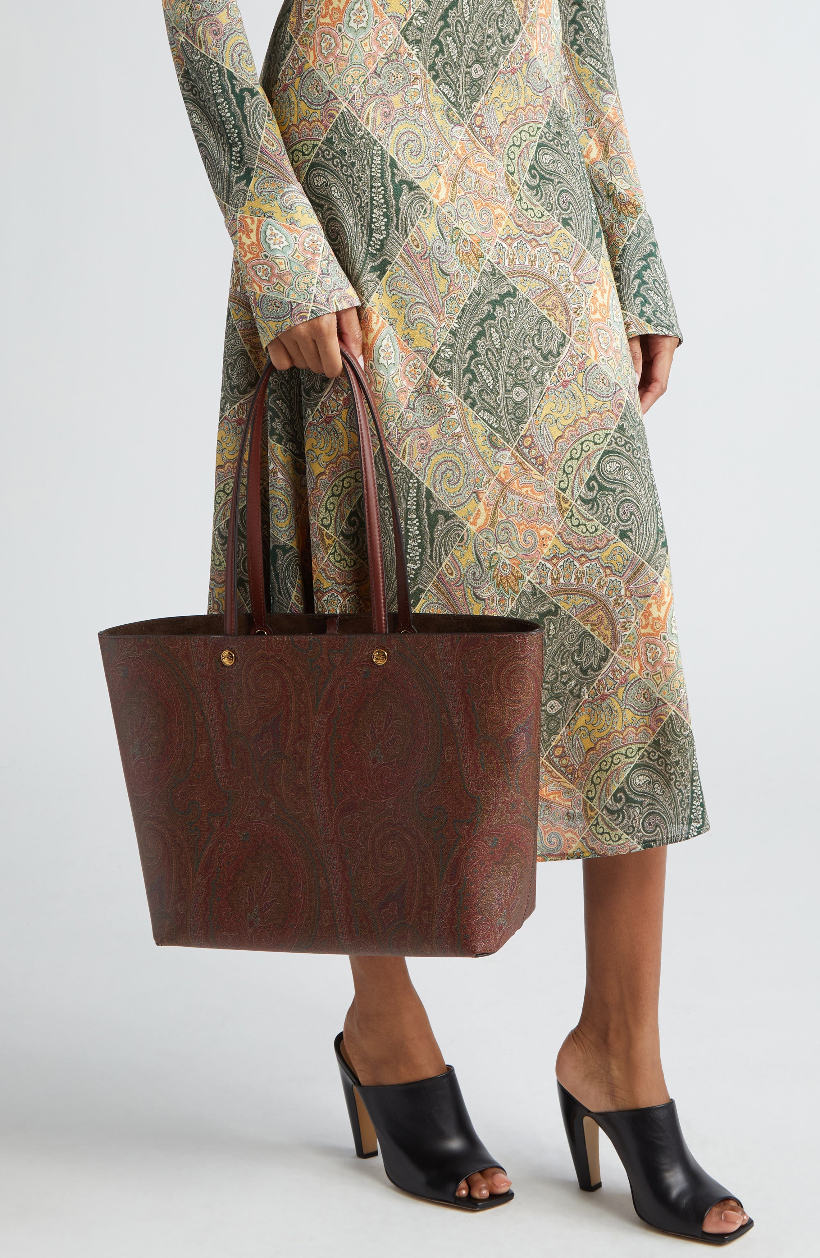 Etro Large Paisley Essential Shopper, Alternate, color, Brown