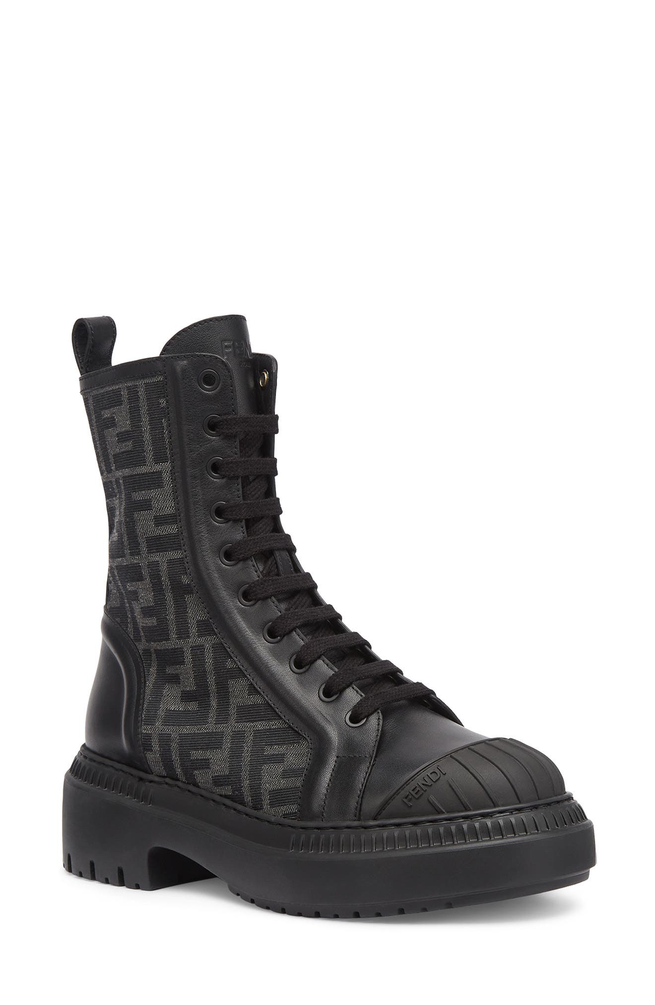 Fendi FF Domino Cap Toe Combat Boot, Main, color, 