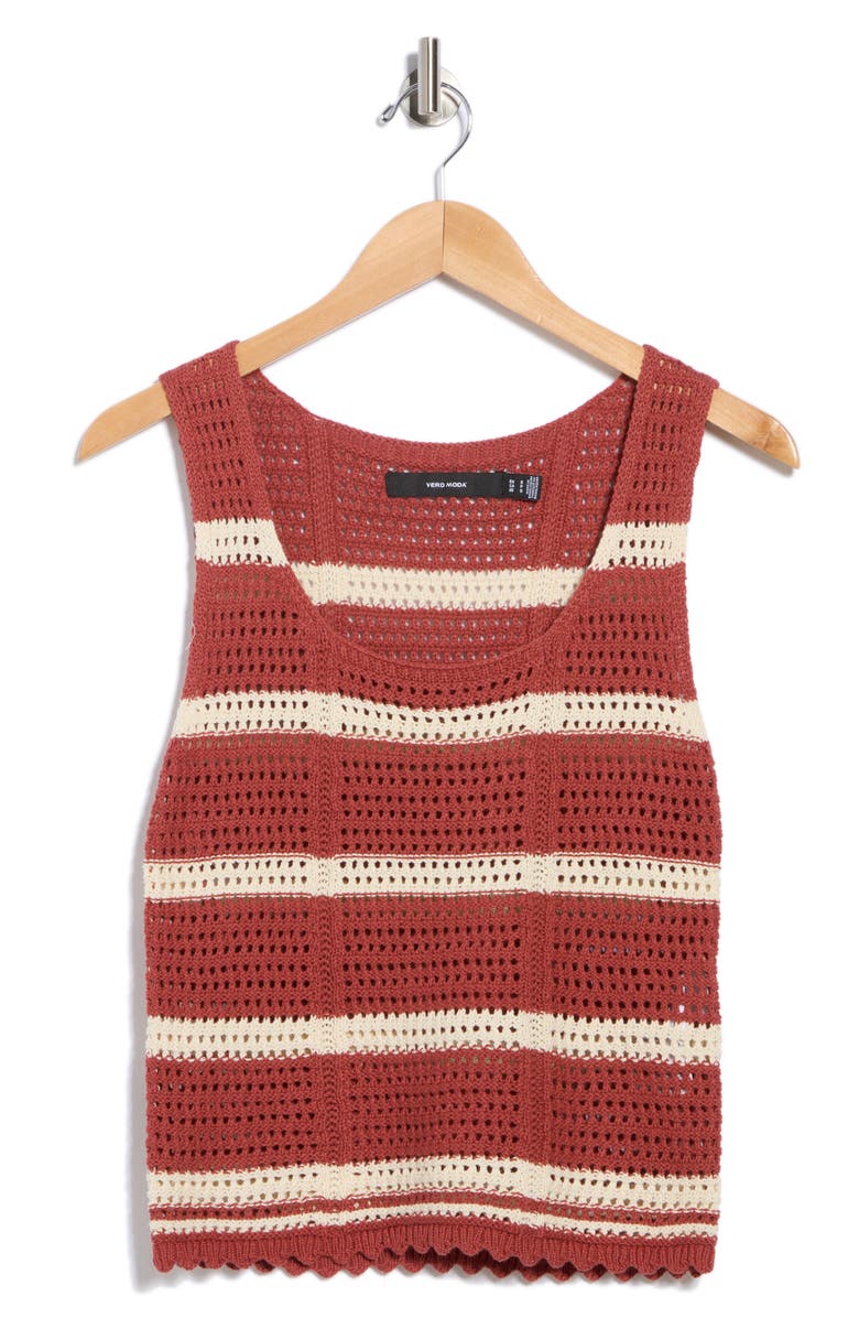 VERO MODA Sardinia Stripe Cotton Sweater Tank, Alternate, color, Marsala/ Birch