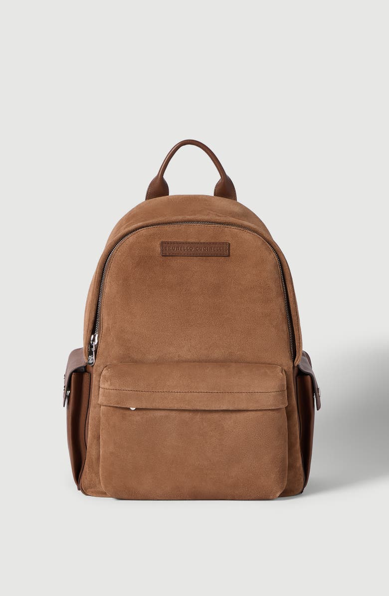 Brunello Cucinelli Buffalo leather backpack, Alternate, color, Tobacco