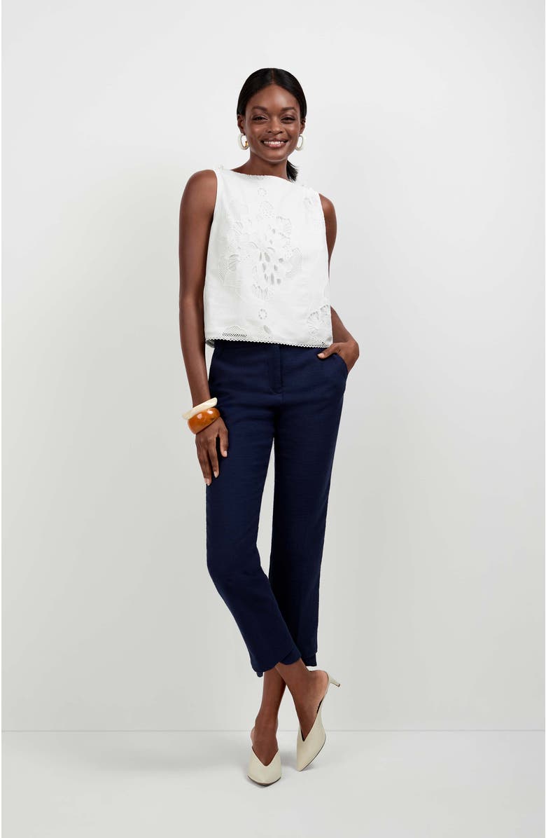 Trina Turk Alessandra Top Cropped Cotton Eyelet, Main, color, Whitewash