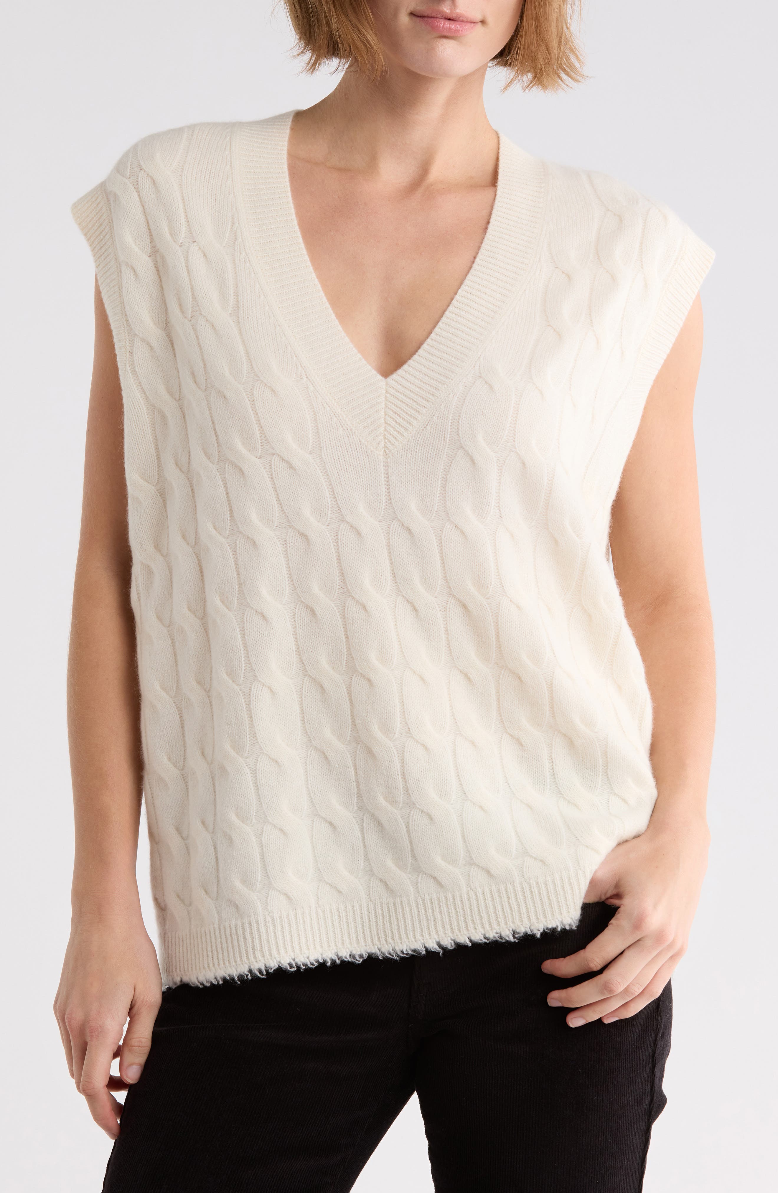 Cable V-Neck Cashmere Sweater Vest