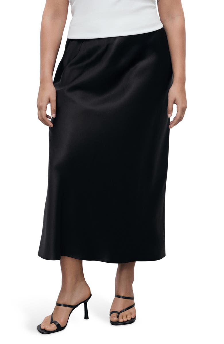 MANGO Mia Satin Maxi Skirt, Main, color, Black