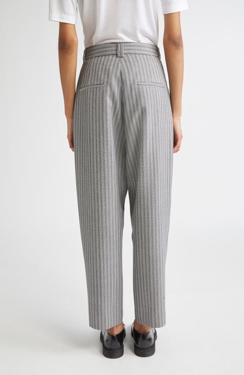 Partow Rosen Pleated Textured Stripe Virgin Wool Pants In Gray