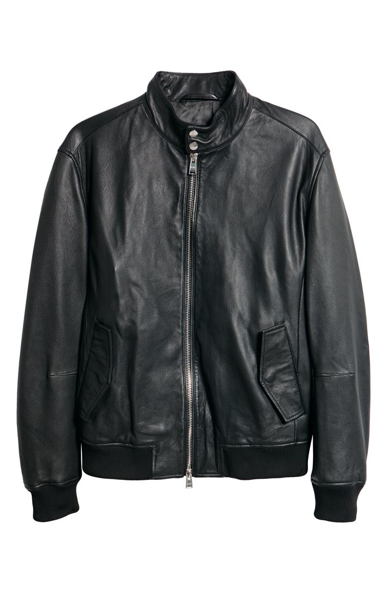 BOSS Monier Black Leather Zip Jacket, Alternate, color, Black