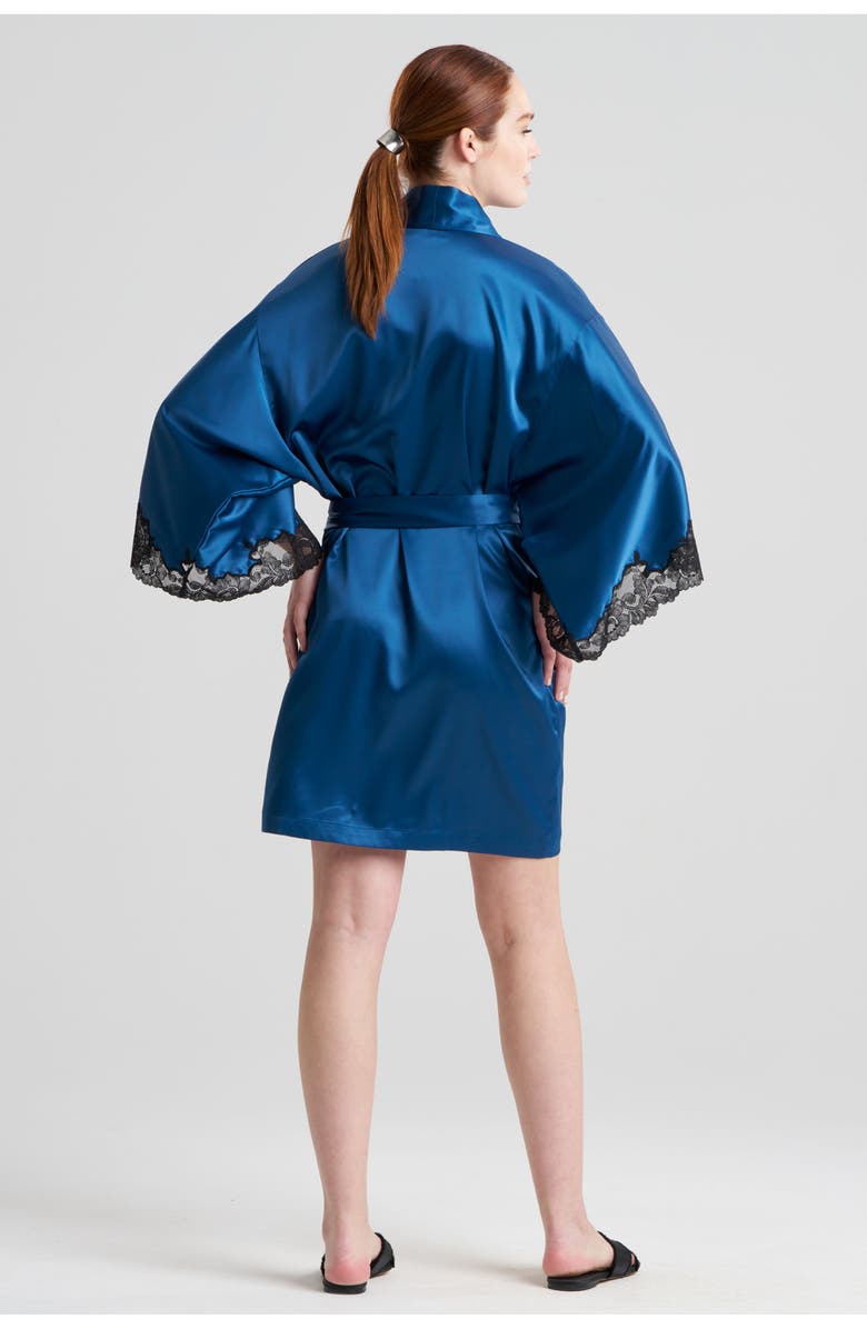 Natori Peony Glamour Short Robe, Alternate, color, Midnight Teal