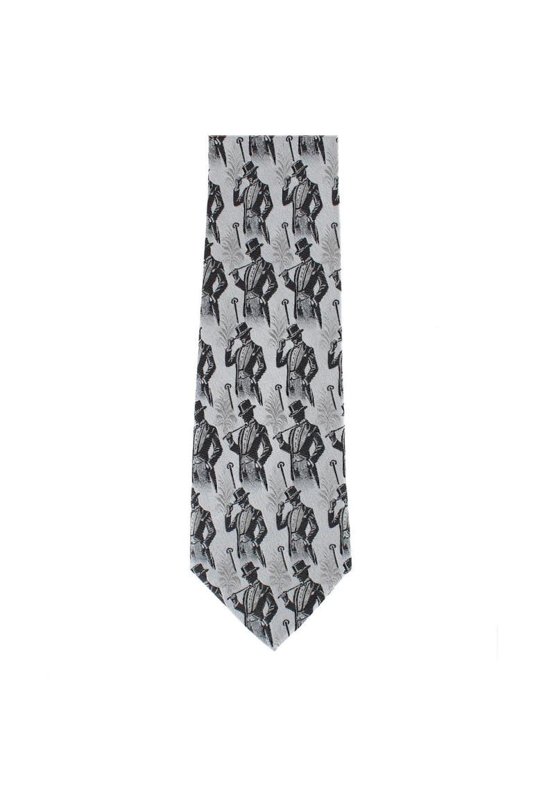 Ambrose Dapper Night Silk Novely Necktie, Alternate, color, Silver and Black