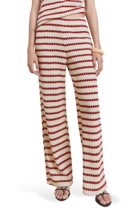 Wavy Stripe Knit Pull-On Straight Leg Pants