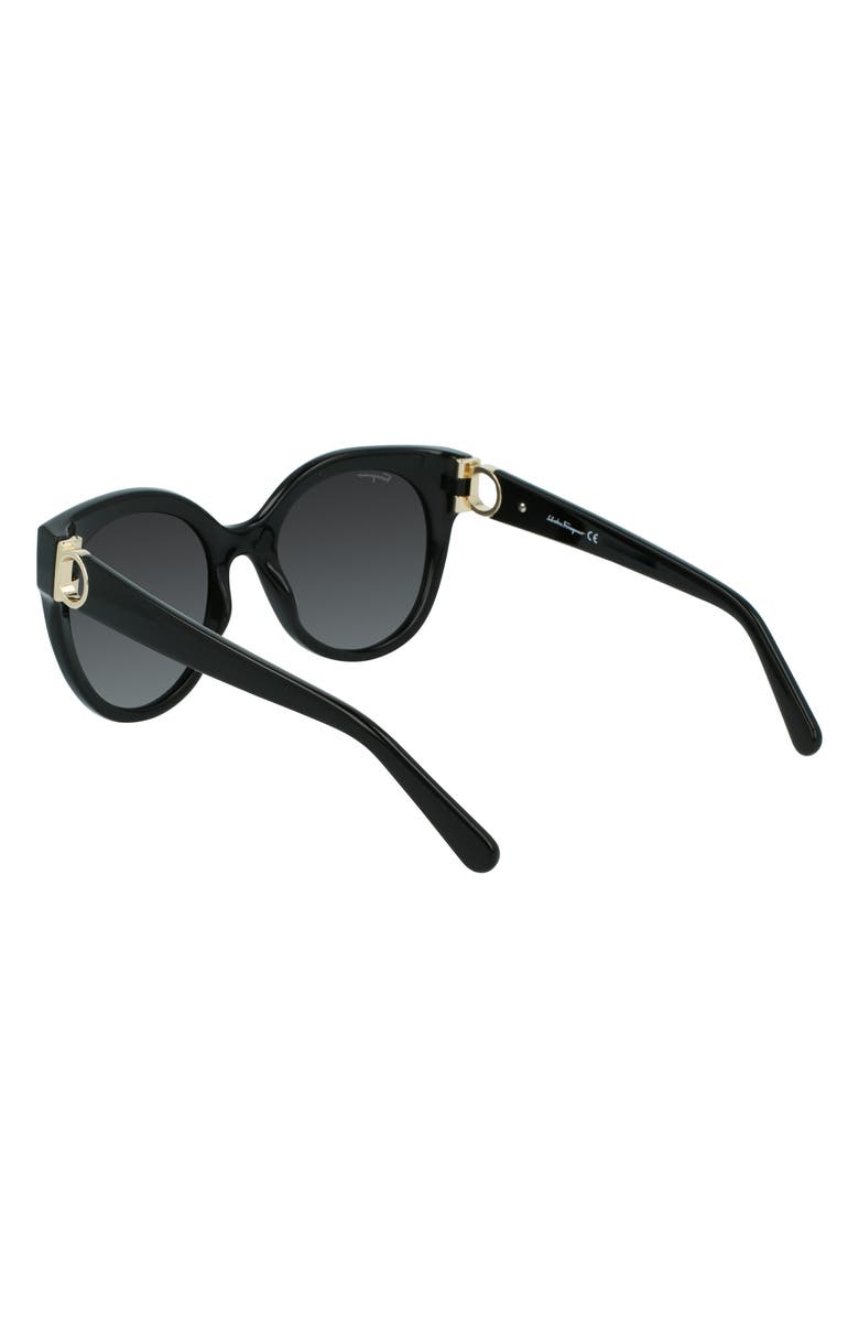 FERRAGAMO Gancini 53mm Round Sunglasses, Alternate, color, Black
