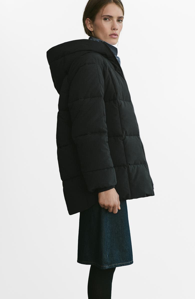 MANGO Quilted Hooded Puffer Coat, Alternate, color, Black