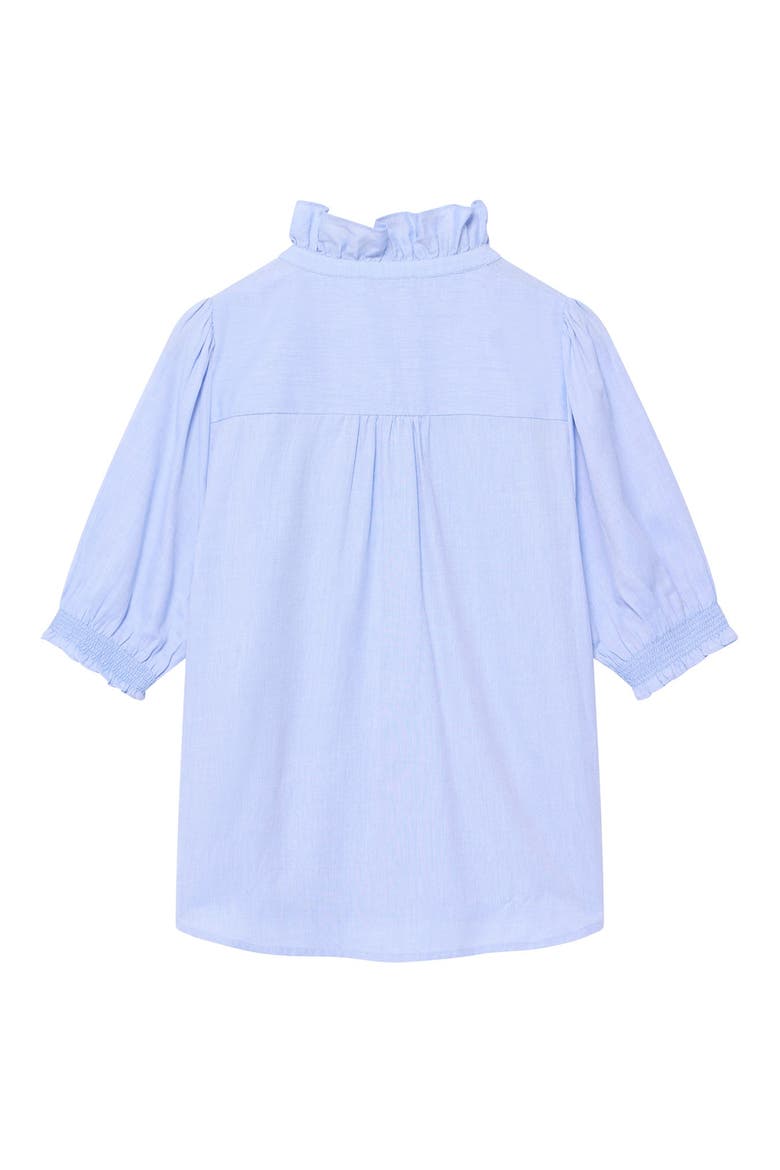 Cotton Chambray Ruffle Blouse, Alternate, color, Blue