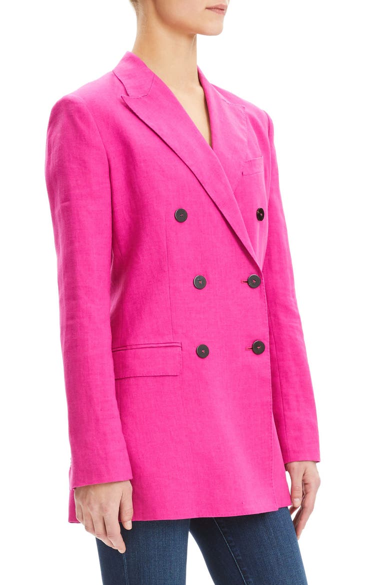 Double Breasted Linen Blazer, Alternate, color, POP FUCHSIA
