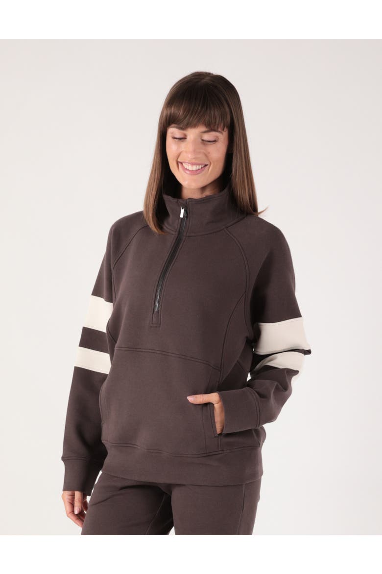 Prodigous Scuba Knit 1/4 Zip Up Jacket, Alternate, color, Java/Oatmilk Stripes