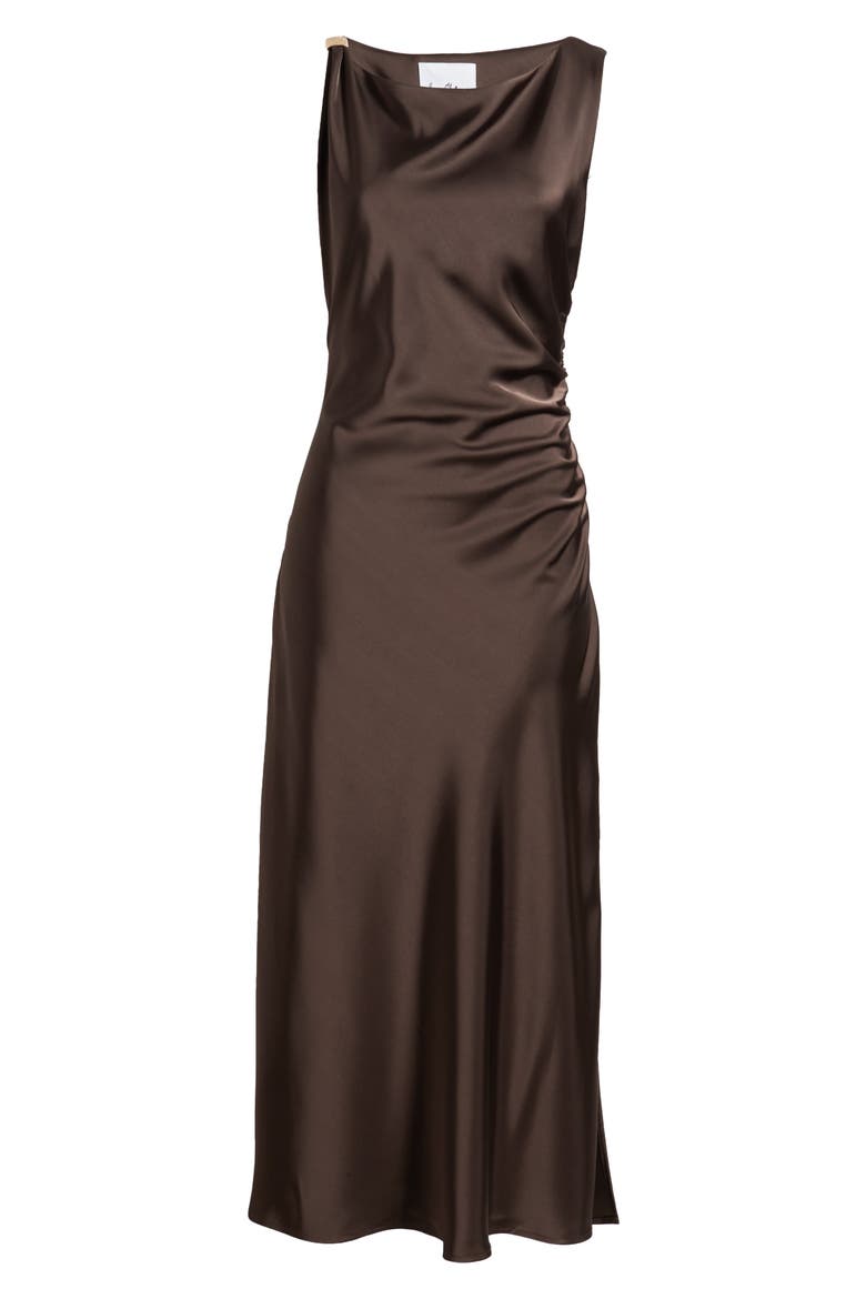 Ruched Satin Maxi Dress, Alternate, color, ESPRESSO