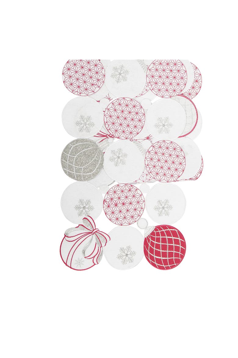 Christmas Ornaments Pattern Cotton Blend Vintage Cut Out Table Runner 12" x 68", Alternate, color, White