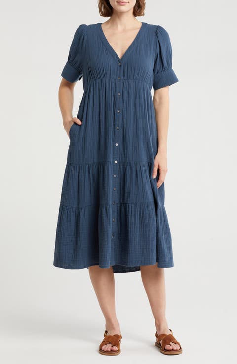 Lightspun Tiered Button Front Midi Dress