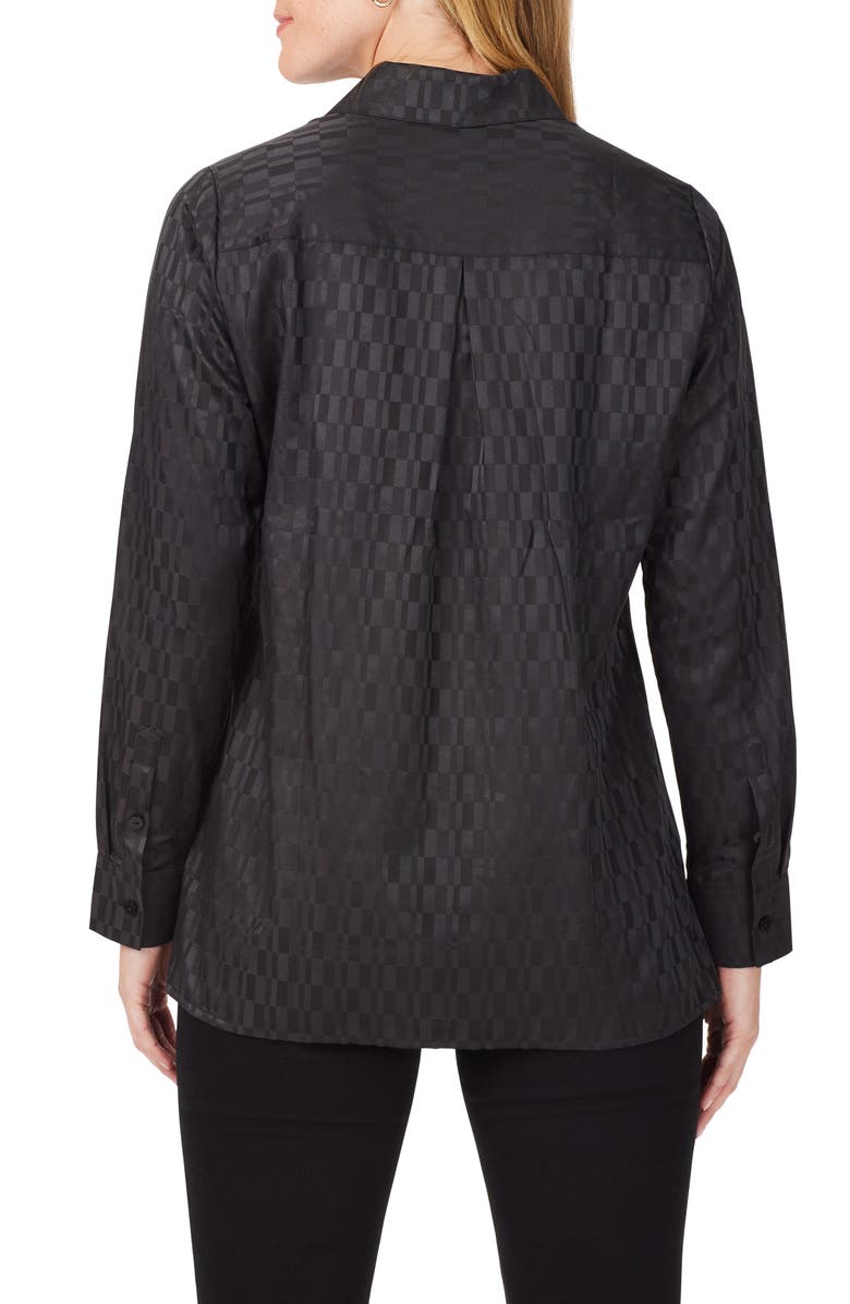 Foxcroft Journey Jacquard Check Cotton Blend Button-Up Shirt, Alternate, color,