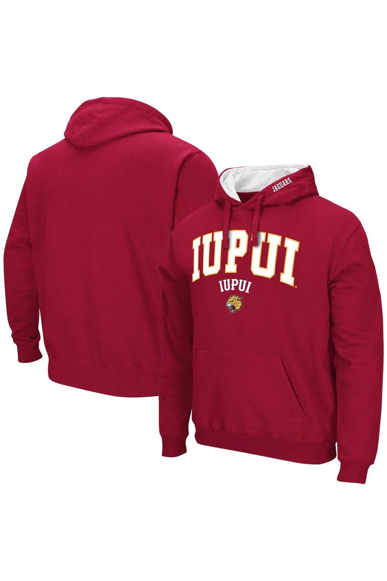 Men's Colosseum Crimson IUPUI Jaguars Arch & Logo 3.0 Pullover Hoodie, Main, color, Crimson