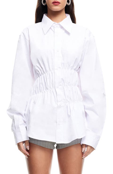 Chloe Shirred Cotton Button-Up Shirt