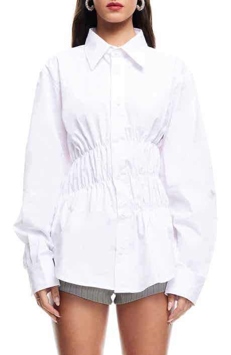 LIONESS Chloe Shirred Cotton Button-Up Shirt