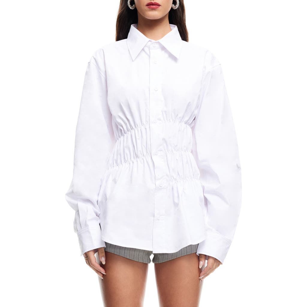 Lioness Chloe Cotton Wide Sleeve Cuffed Ruched Detail Oversized Shirt