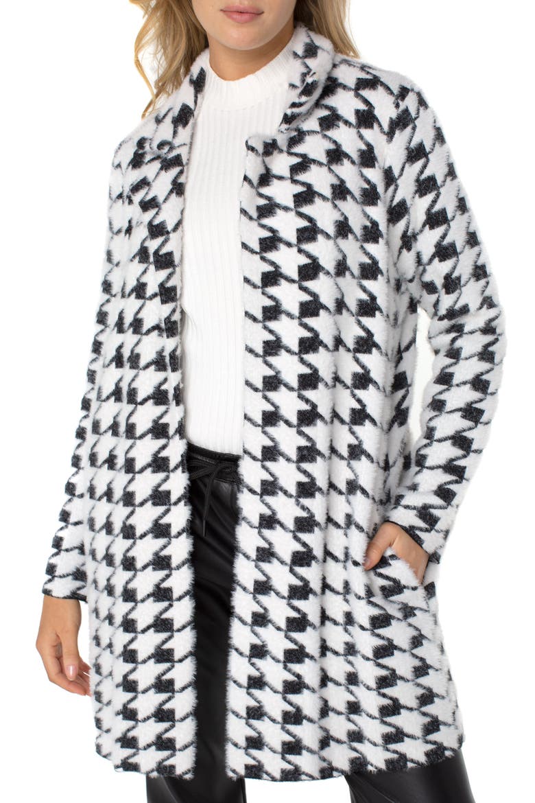 Houndstooth Open Front Sweater Coat, Main, color, B+W HOUNDS