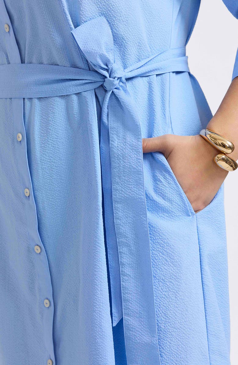 Foxcroft Fiona Seersucker Belted Shirtdress, Alternate, color, Lake Blue