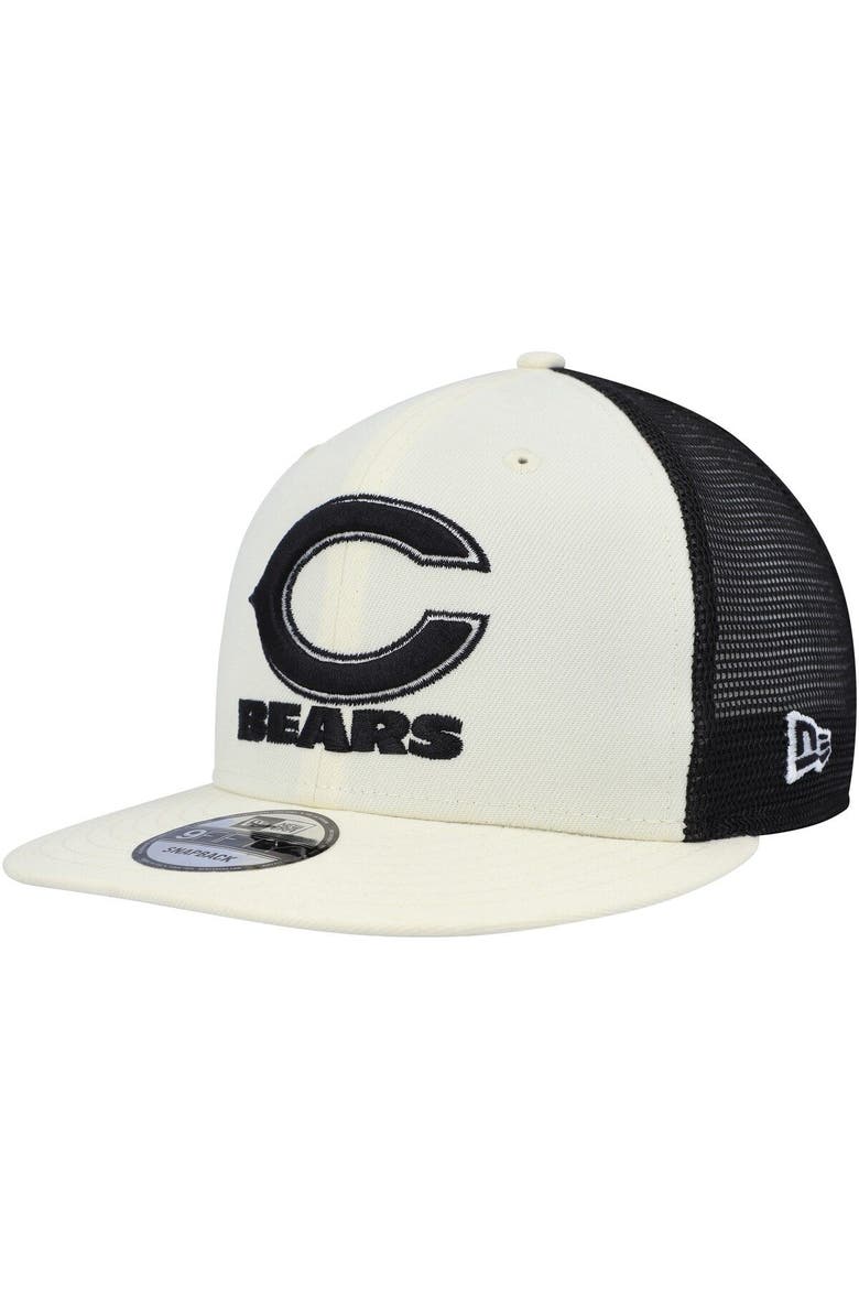 Men's New Era Cream/Black Chicago Bears Chrome Collection 9FIFTY Trucker Snapback Hat, Main, color, Cream