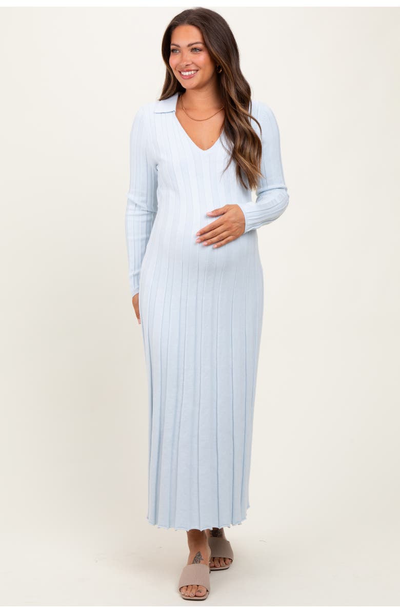 PinkBlush Wide Ribbed Knit Collared Midi Dress, Main, color, Light Blue
