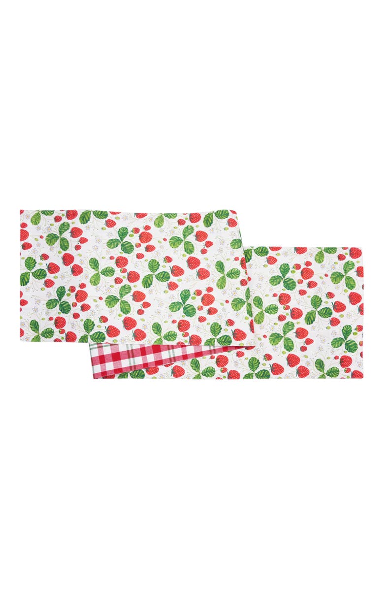 C&F Home Strawberry Patch & Plaid Table Runner 14" x 72", Main, color, Red