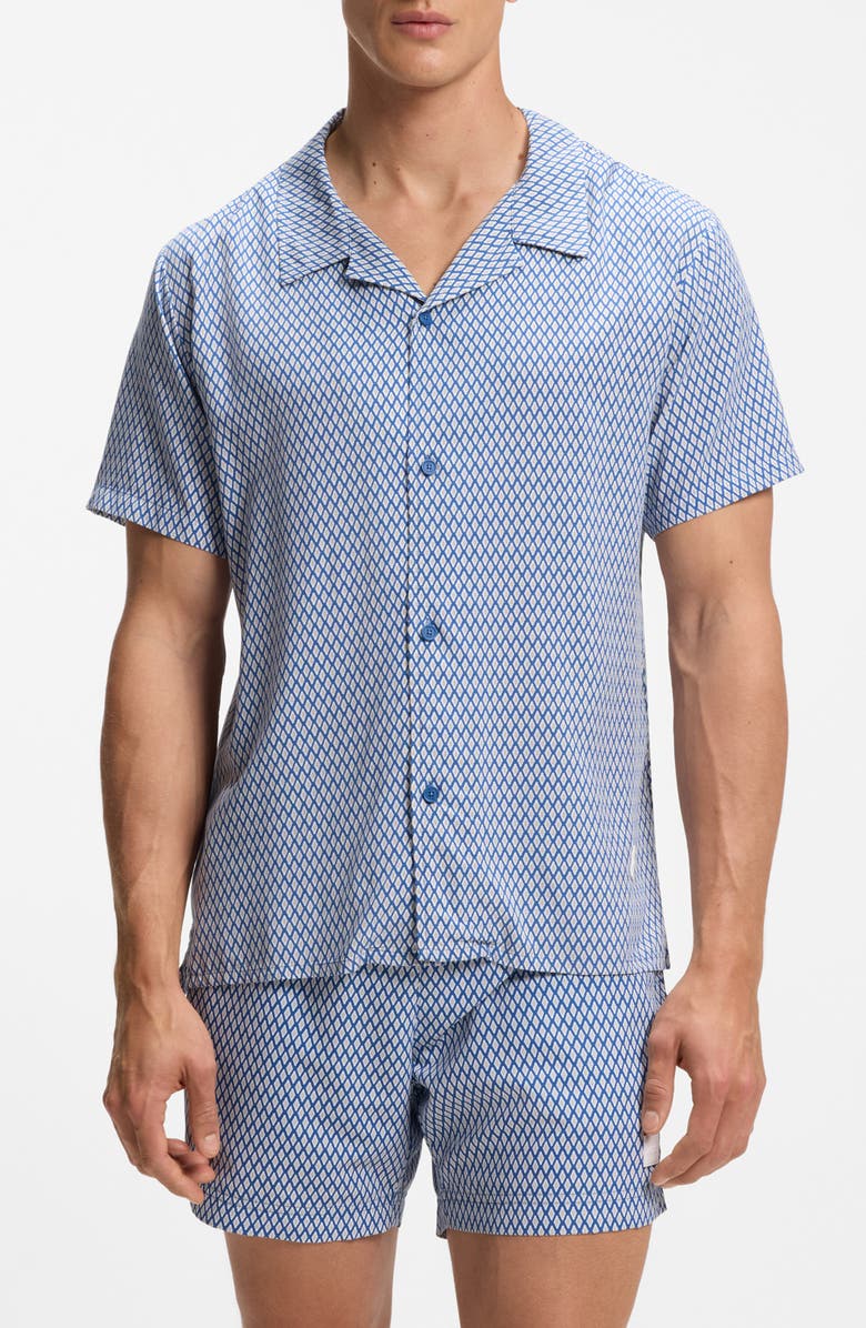 BOSS Geo Print Camp Shirt, Main, color, Open Blue