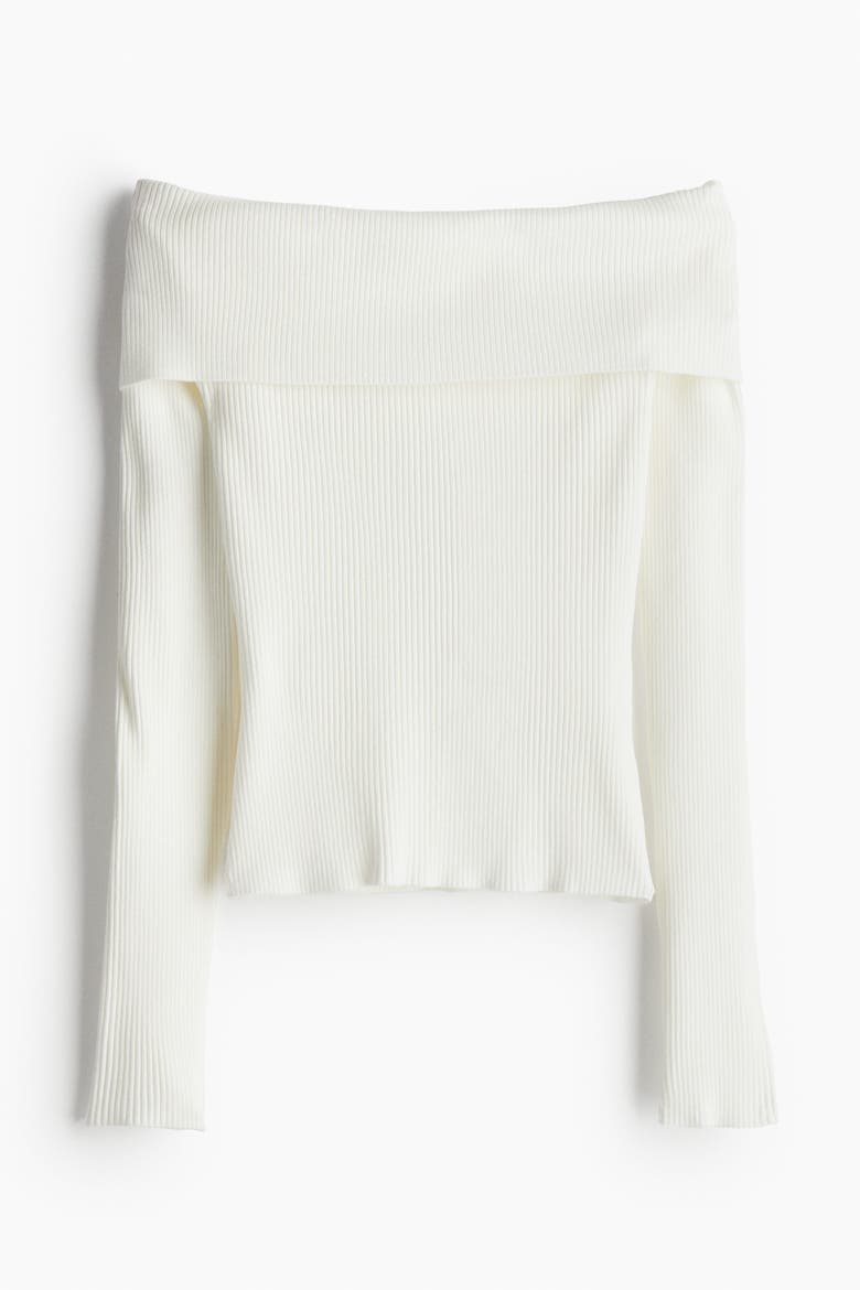 Rib-knit Off-the-shoulder Top, Alternate, color, White