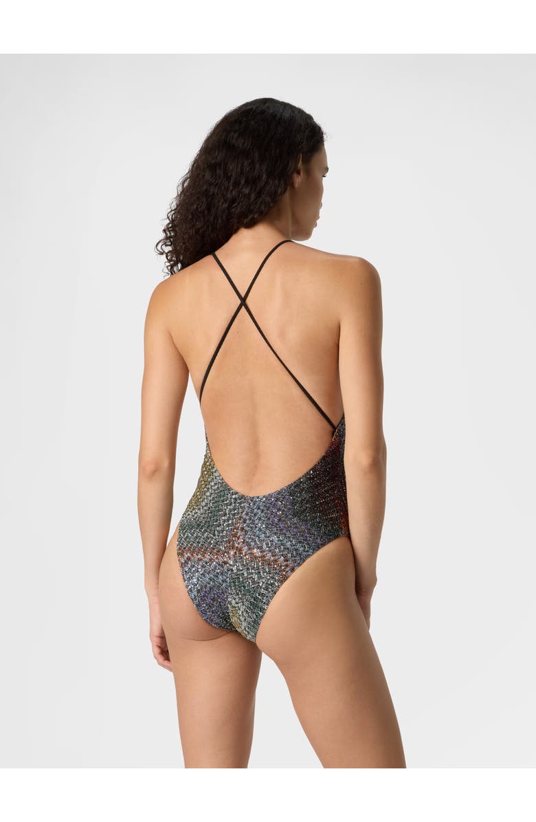 Missoni One-piece V-neck Swimsuit In A Greek-style Zigzag Knit With Sequins, Alternate, color, Multicoloured