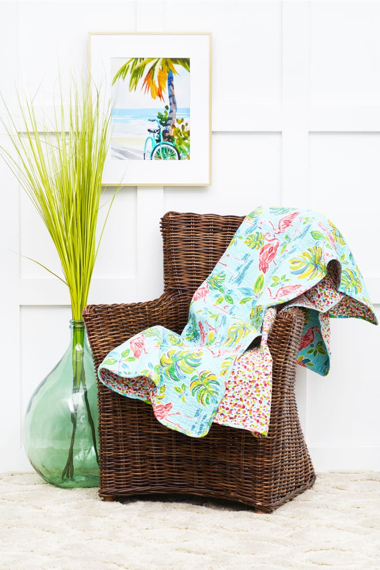 48" x 58" Flamingo Garden Tropical Beach Ocean Themed Large Machine Washable Cotton Accent Accent Throw Blanket, Alternate, color, Pink