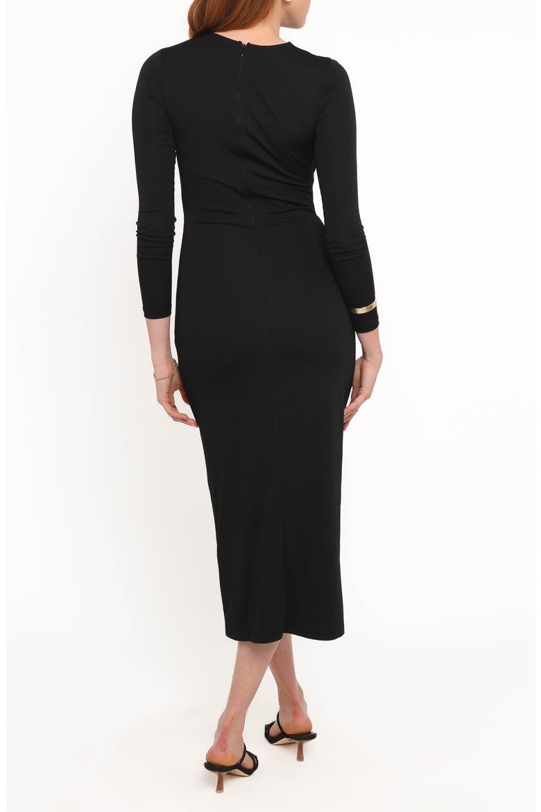 Rogan Ruched Long Sleeve Midi Dress, Alternate, color, BLACK