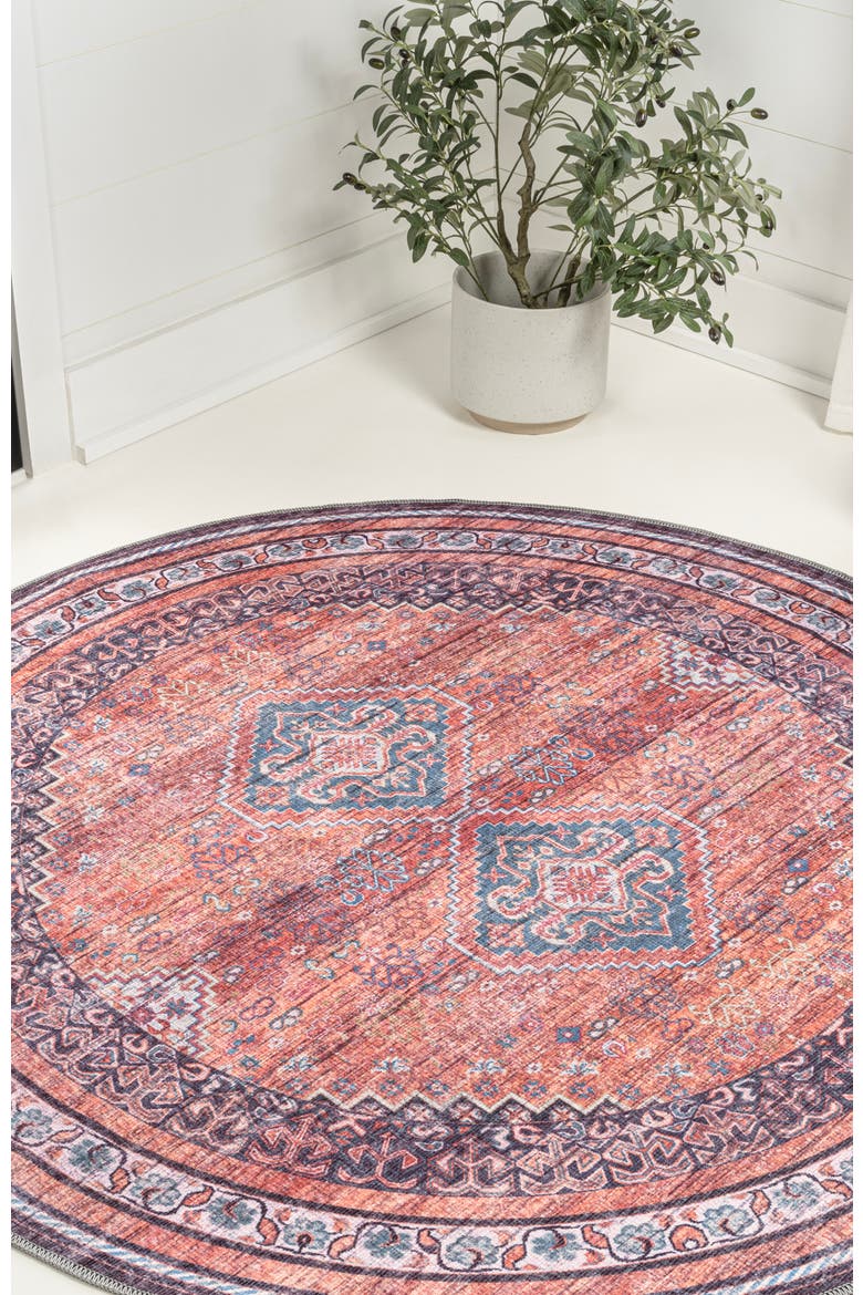 Dalyan Geometric Medallions Machine-Washable Round Area Rug, Alternate, color, Terra/Navy