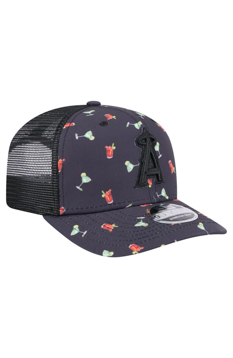 New Era Men's New Era Black Los Angeles Angels Adventure Drinks Pattern 9SEVENTY Stretch-Snap Hat, Alternate, color, Navy