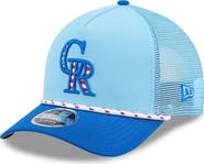 New Era Men's New Era Light Blue/Blue Colorado Rockies 2025 Fourth of July 9FORTY A-Frame M-Crown Adjustable Trucker Hat