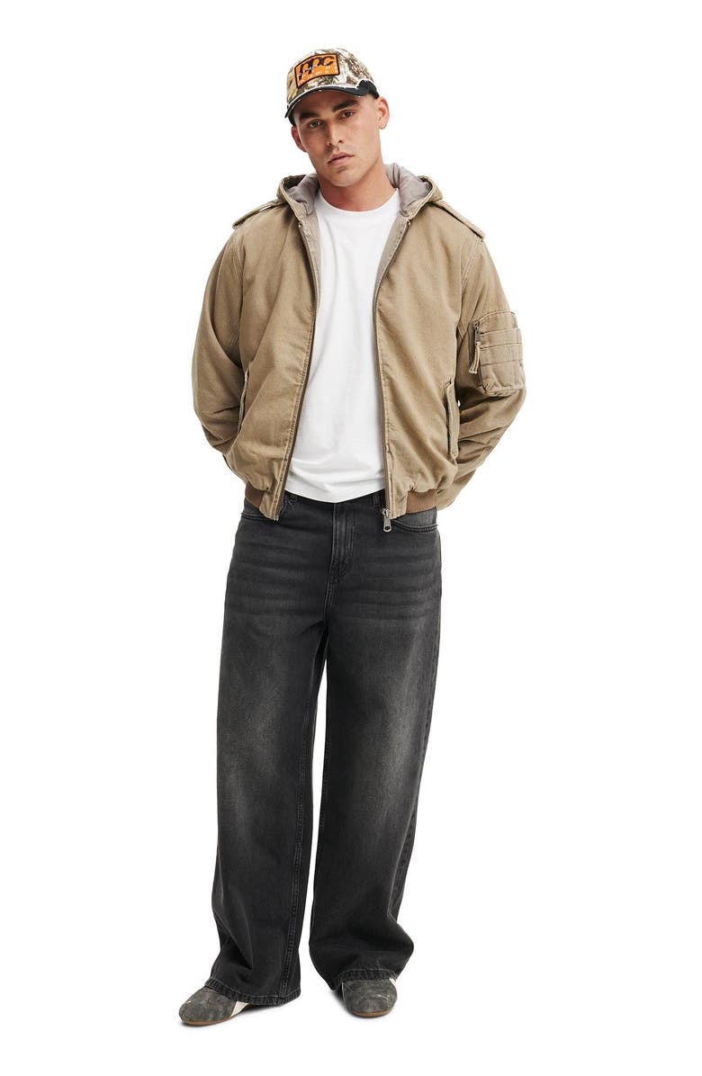 Cotton On Men's Denim Hooded Bomber Jacket, Alternate, color, Desert Brown