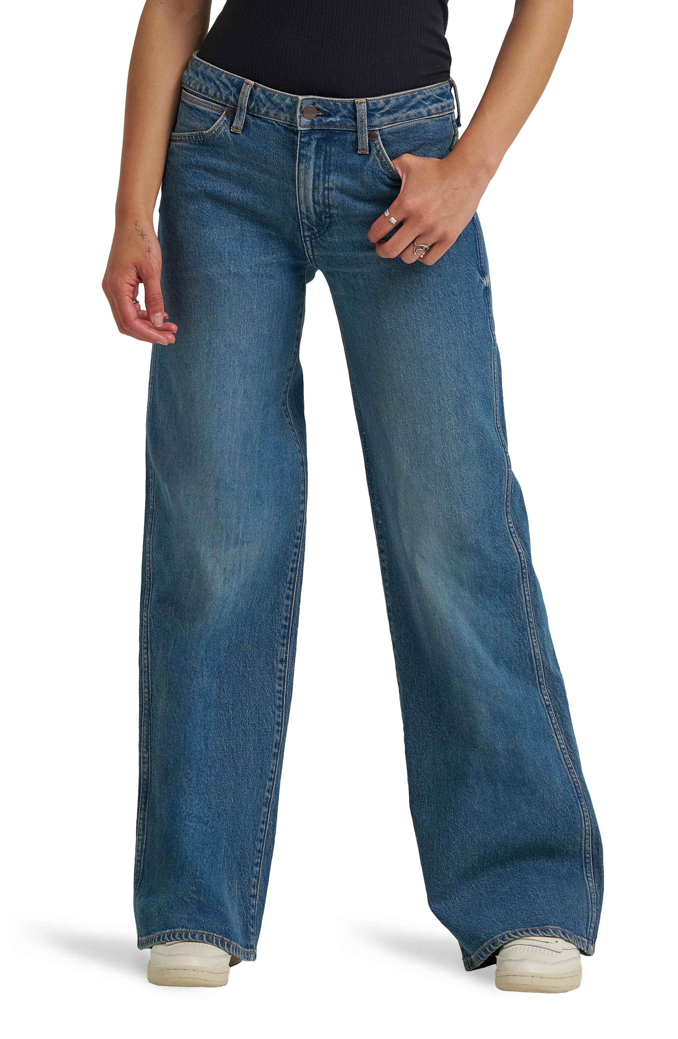 Worldwide Mid Rise Wide Leg Jeans