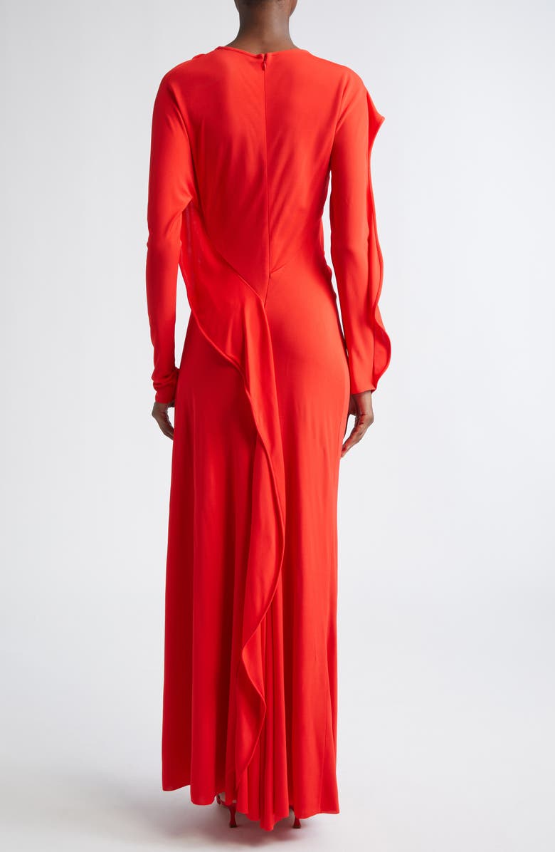 Victoria Beckham Long Sleeve Draped Jersey Gown, Alternate, color, Cayenne