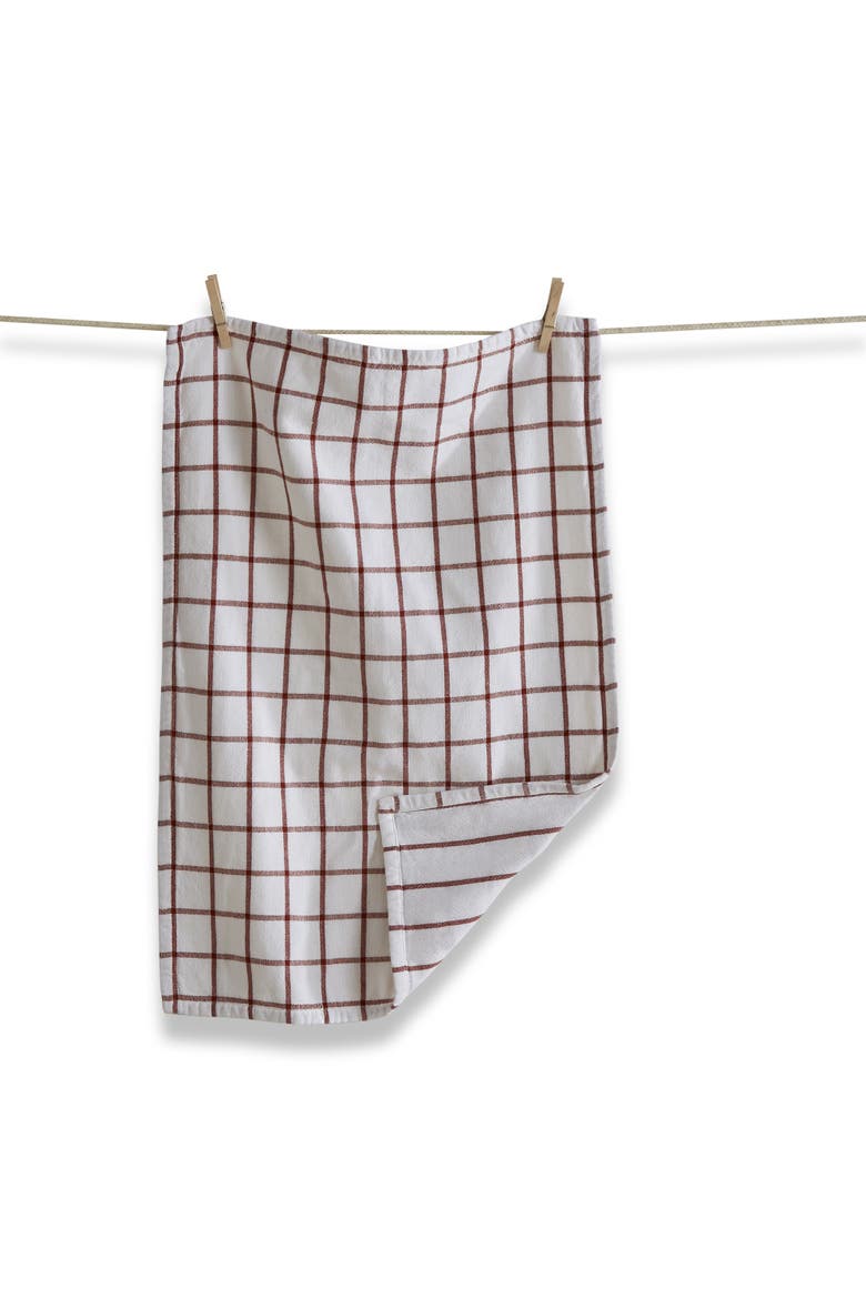 Classic Double Rust Brown Windowpane Cotton Dishtowel, Main, color, Brown